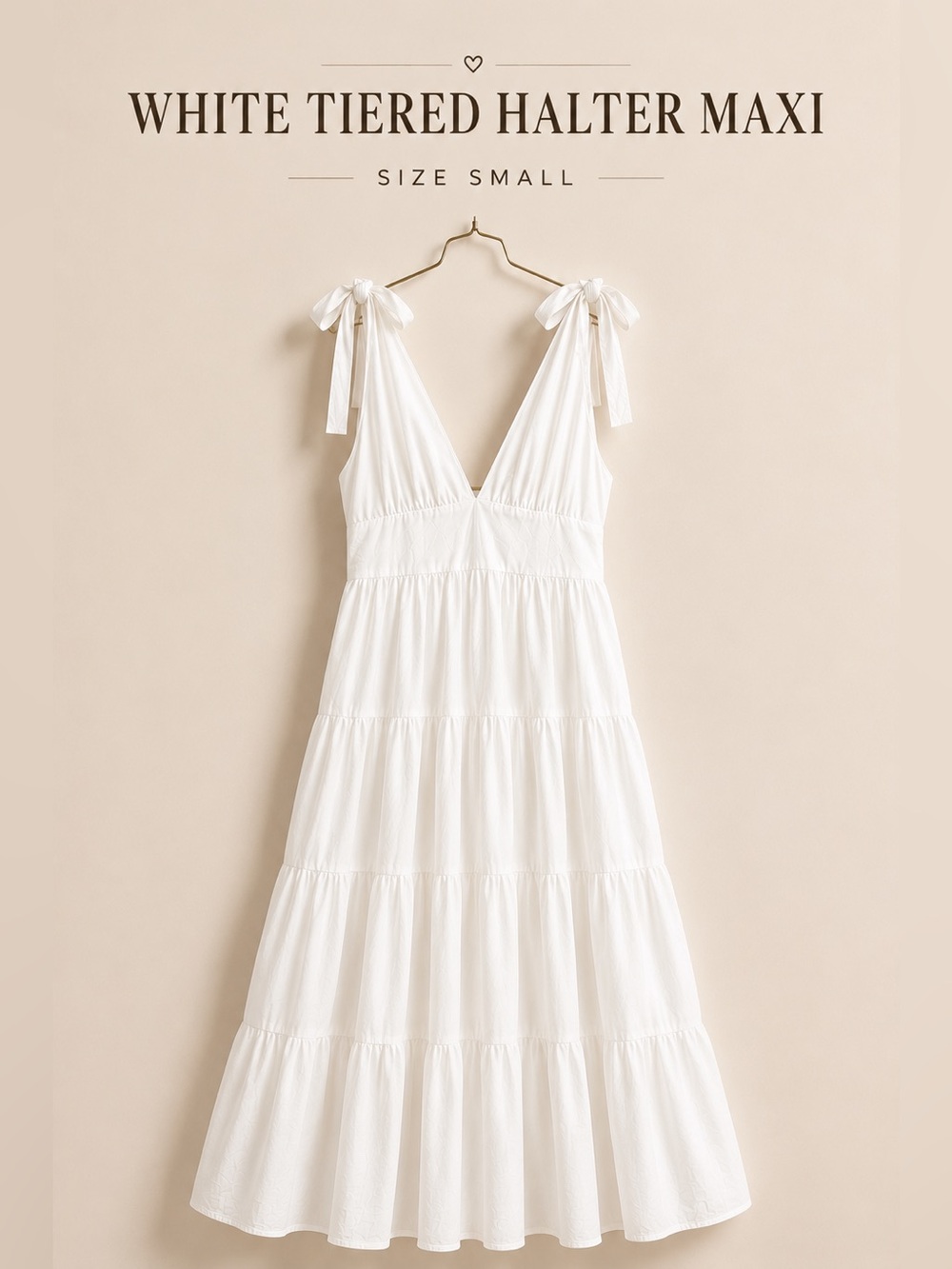White Tiered Halter Maxi Dress Small Adjustable Straps Boho Cottagecore - Picture 2 of 6